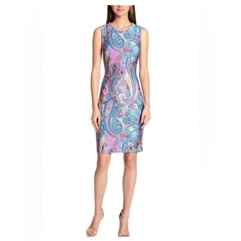 Tommy Hilfiger NWT Paisley Scuba Sleeveless Sheath Dress Career Casual Size 12